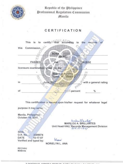 prc certificate of passing.